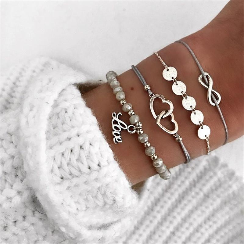 4 Piece Infinity Love Bracelet Set 18K White Gold Plated Bracelet ITALY Made