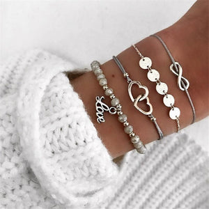 4 Piece Infinity Love Bracelet Set 18K White Gold Plated Bracelet ITALY Made