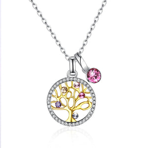 Tree of Life Sterling Silver Necklace with Crystals